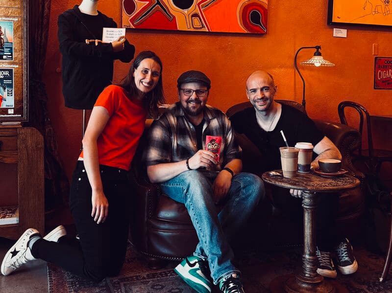 Marie Schneegans, Austin Basis, and Michael Fester with GloGlo gummies in Los Angeles
