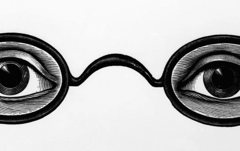Illustration of eyes looking through round glasses